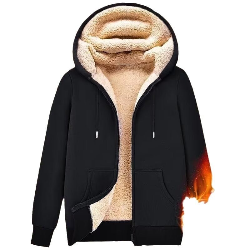 Zipper Sweater Men's Lamb Wool Hooded Jacket - Alpaca House