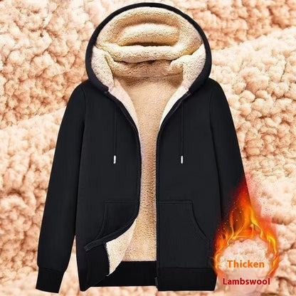 Zipper Sweater Men's Lamb Wool Hooded Jacket - Alpaca House